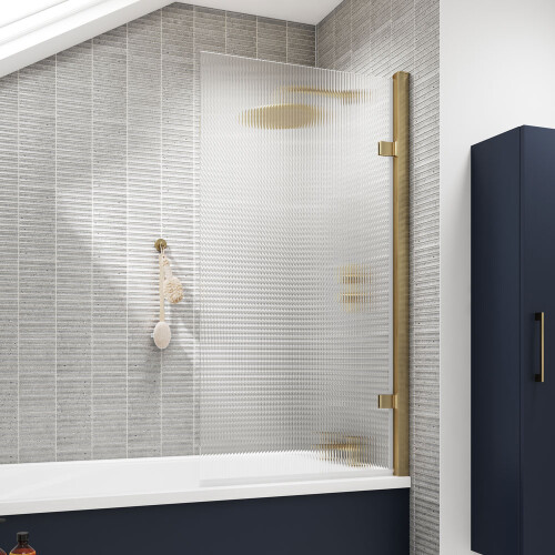 Square Hinged Fluted Bath Screen - 8mm - V-NSSQ7FLBB