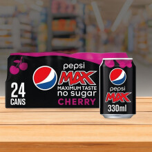 Pepsi Max Cherry - 330ml Cans (Pack of 24) | Maximum Taste, No Sugar | Cherry Flavour Soft Drink