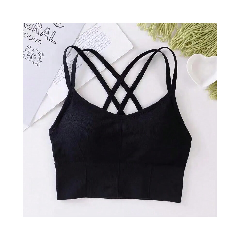 (Black, 40-65kg) Sexy Women Tops Back Cross Strap Tank Top Push Up Running Sports Bra Breathable Soft Fitness Beauty Solid Color Yoga Bra