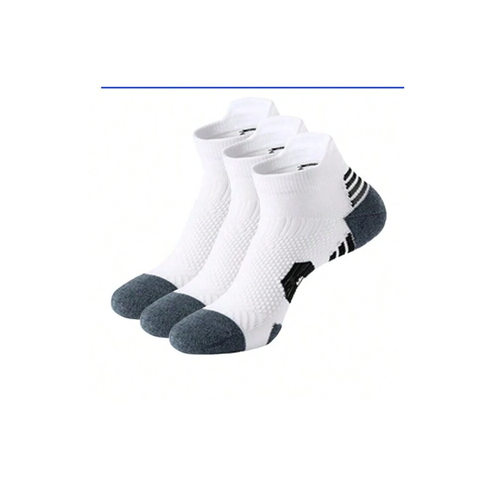 (3 white, SIZE 42-47) 3Pairs Professional Sports Fitness Socks Towel Bottom Non-Slip Running Sock Men Women Short Quick-Drying Basketball Training Sox