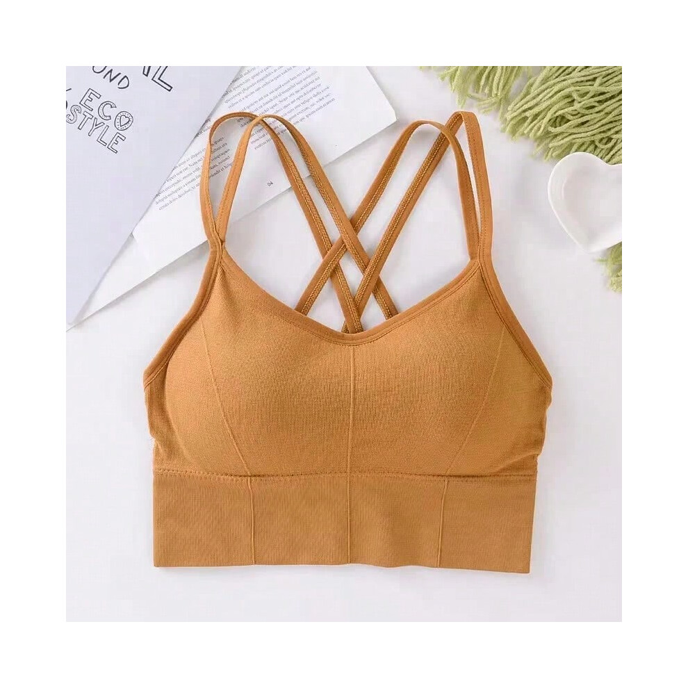 (Yellow, 40-65kg) Sexy Women Tops Back Cross Strap Tank Top Push Up Running Sports Bra Breathable Soft Fitness Beauty Solid Color Yoga Bra