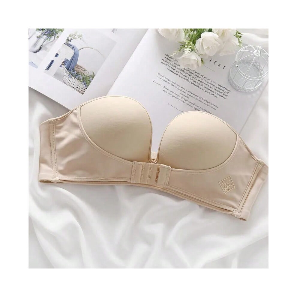 (apricot, B) Front Closure Bras For Women Push Up Strapless Bra Seamless Brassiere Soft Underwear Female Sexy Invisible Lingerie Intimate