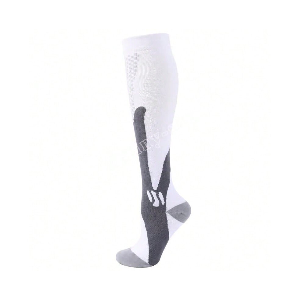 (YSZ02-White, L-XL) Compression Socks Running Sports Socks Medical Nursing 20-30mmhg for Flight Travel Pregnancy Edema Diabetes Varicose Veins Socks