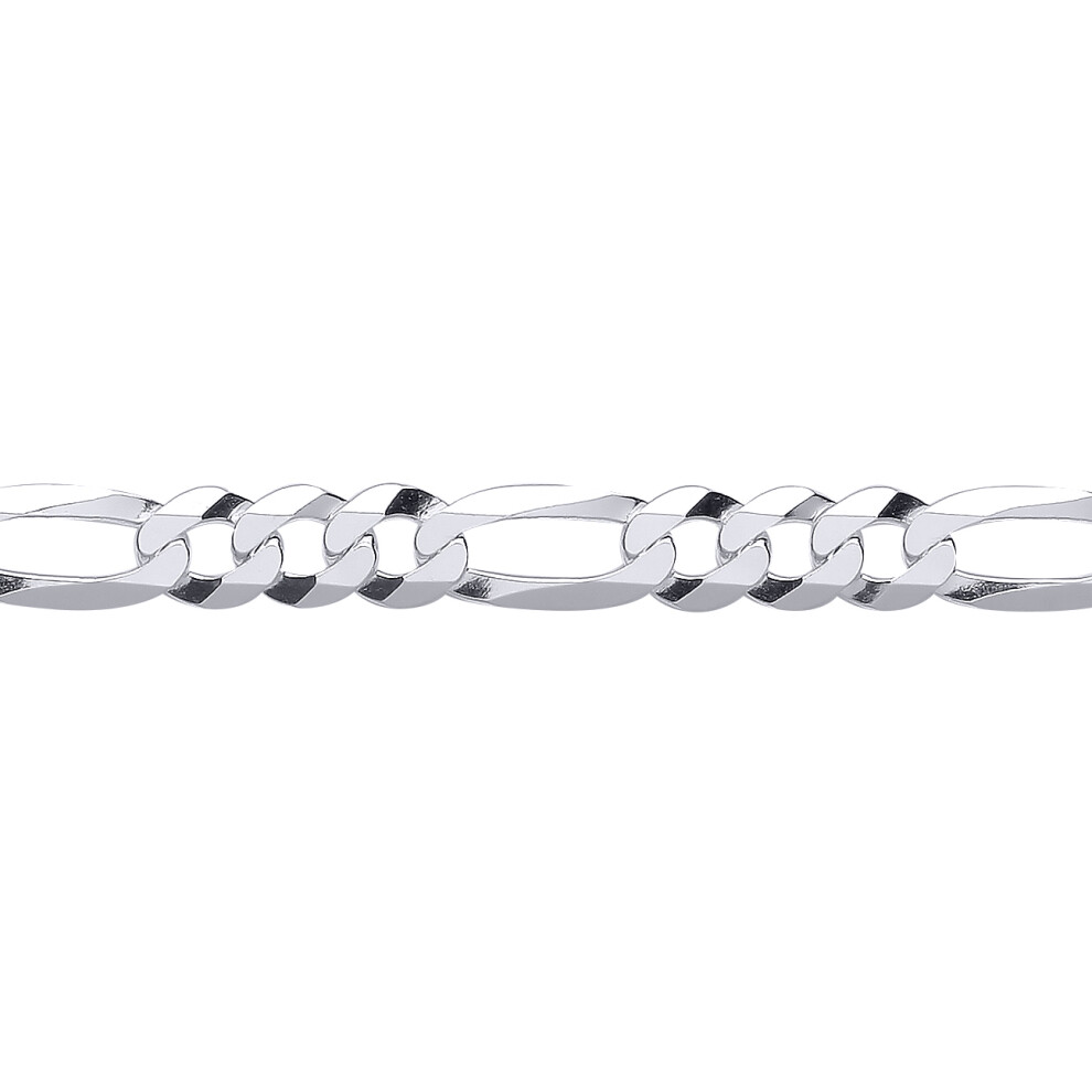 Jewelco London Unisex Rhodium Plated Sterling Silver Diamond-cut 3+1 Figaro Chain Bracelet 7mm 8.5 inch - GVCH48-8.5