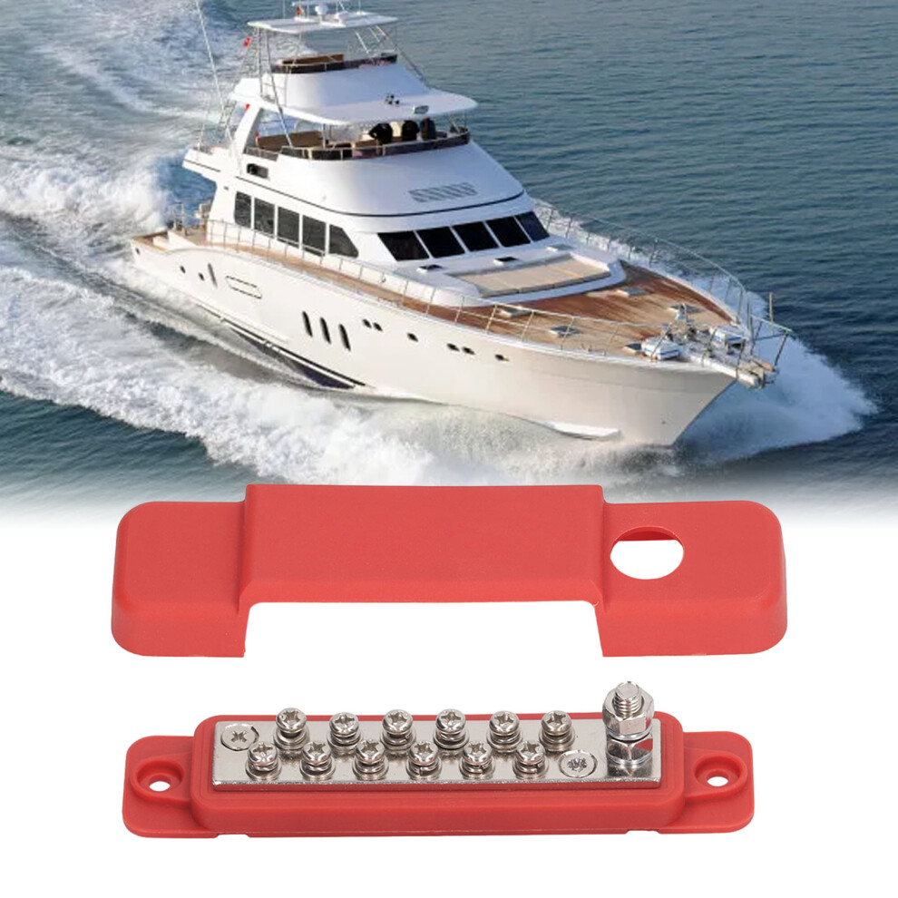 Power Distribution Terminal Block Busbar 12 Position Studs Distribution Block Bus Bar With Cover For Caravan Yacht 48Vdc 150A Red 7631317531388