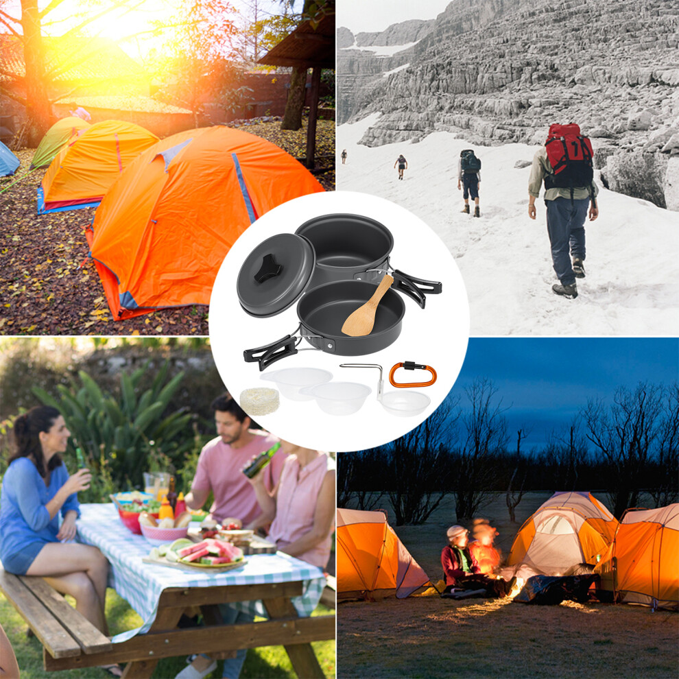 10pcs Camping Cookware Mess Kit Cookset Outdoor Cooking Equipment Pot Pan Bowls Backpacking Hiking Gear