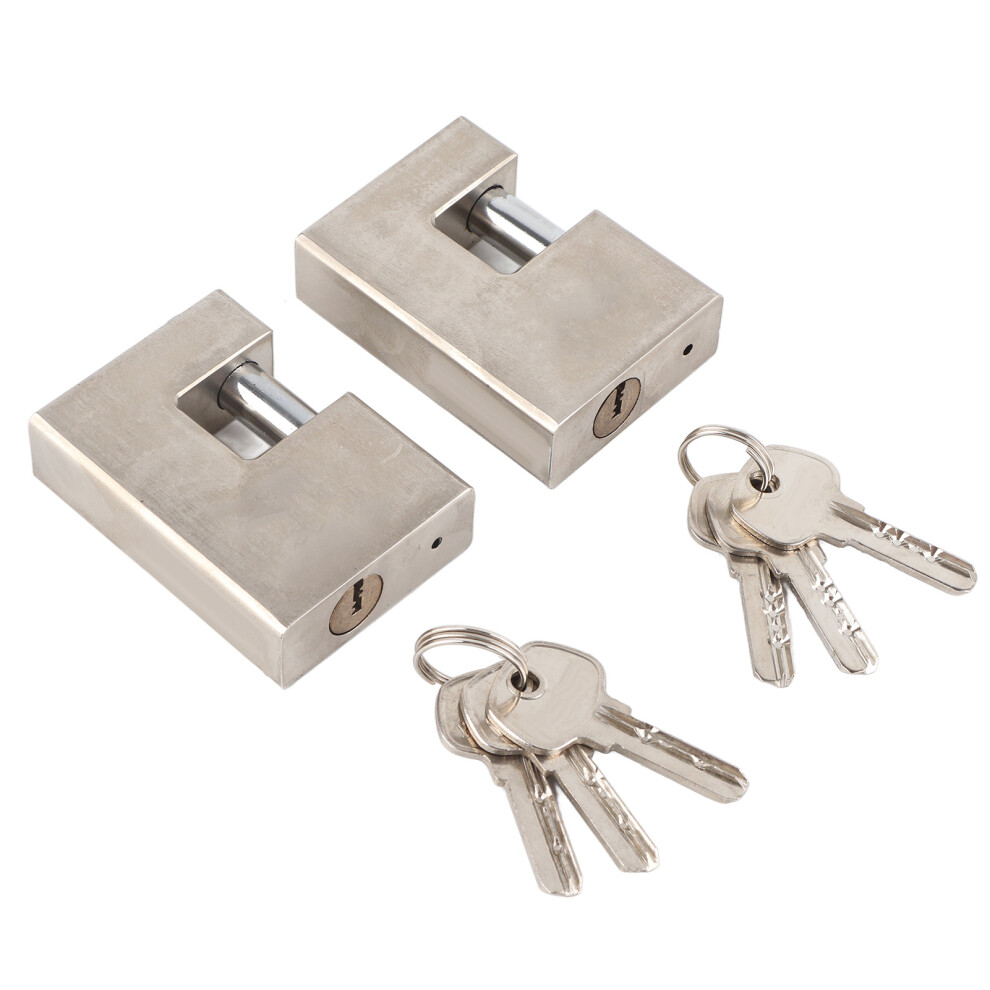 2Pcs Heavy Duty Padlock Rectangle Waterproof Rustproof Monoblock Lock With 6 Keys Protector Lock For Garage Door 4631317617009