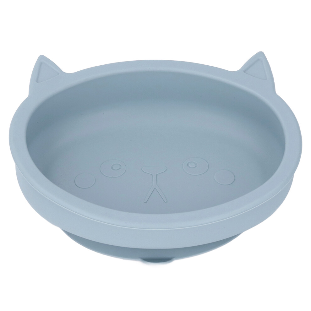 Cartoon Cat Shaped Baby Bowl with Suction Cup Kids Toddler Soft Silicone Cute Food Bowl for Dining Room Blue