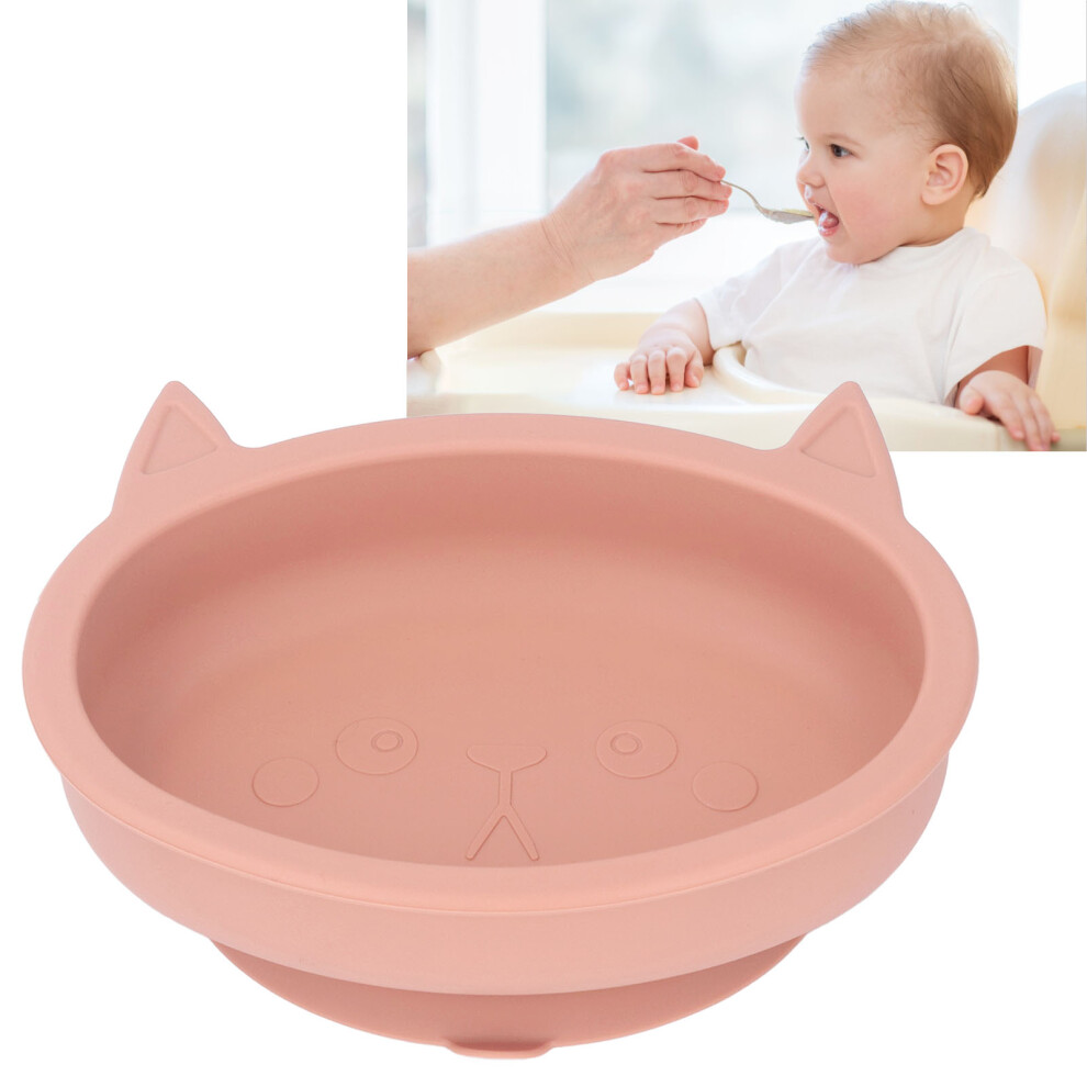 Cartoon Cat Shaped Baby Bowl with Suction Cup Kids Toddler Soft Silicone Cute Food Bowl for Dining Room Orange