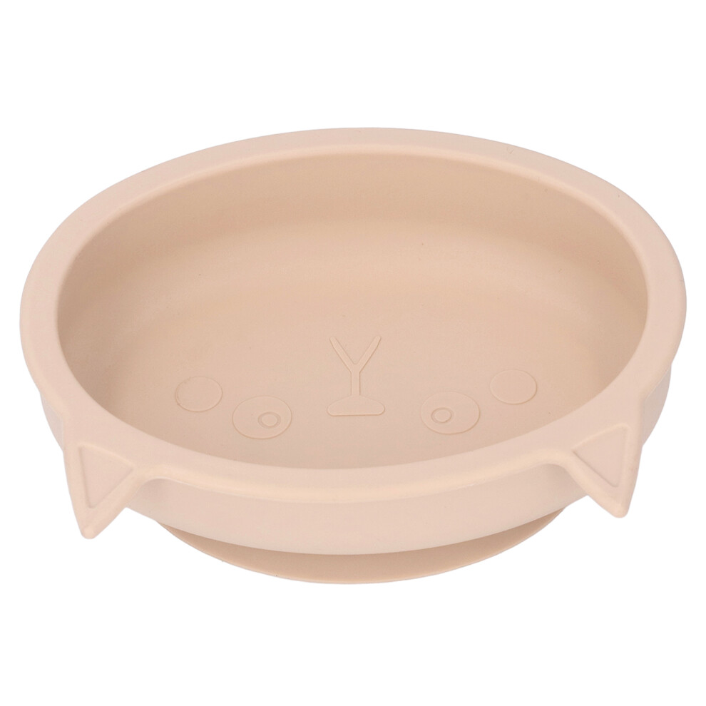 Cartoon Cat Shaped Baby Bowl with Suction Cup Kids Toddler Soft Silicone Cute Food Bowl for Dining Room Beige