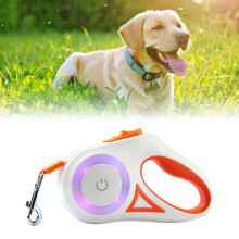 Retractable Pet Leash Ergonomic Handle Dog Walking Leash with LED Colorful Light for Puppy Beige Orange 3 Meters / 9.8ft