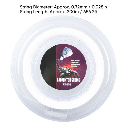 0.72mm 200m Badminton Racquet String Nylon Badminton Training Racket String Line BX 650 White 1