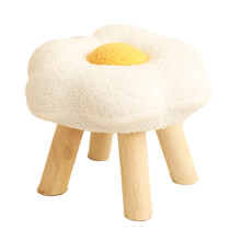 Small Foot Stool Cute Sunflower Soft Teddy Velvet High Resilience Wooden Footstools for Bedroom Living Room Sofa White