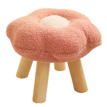 Small Foot Stool Cute Sunflower Soft Teddy Velvet High Resilience Wooden Footstools for Bedroom Living Room Sofa Pink
