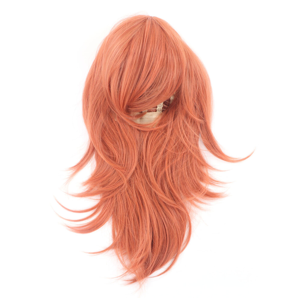 Orange Brown Long Layered Wig for Women Fluffy High Density Adjustable Cap Anime Cosplay Synthetic Wig
