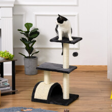 PawHut 3-Tier Cat Tree Tower with Sisal Scratch Post & Arc Perch, 72cm, Black - D30-351