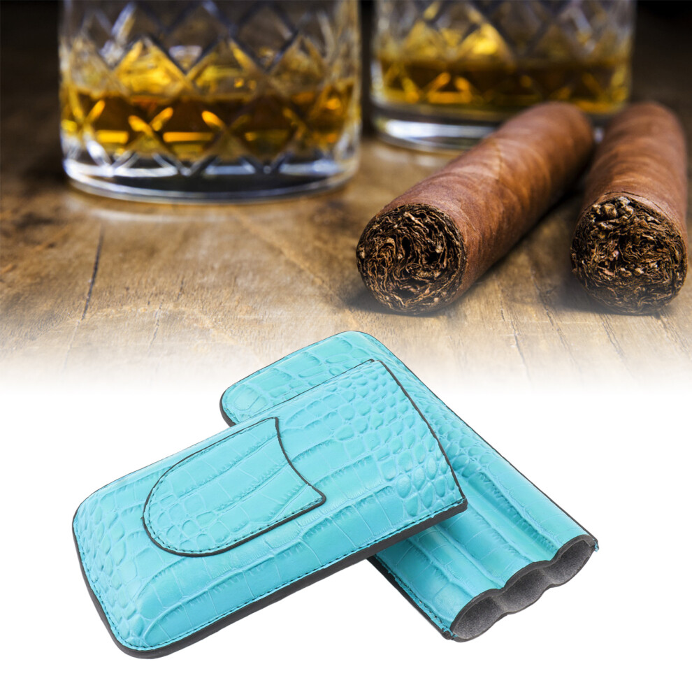 Light/Blue 3 Finger Cigar Holder Frosted Finish Portable 3 Finger Leather Cigar Case For Travelling Hiking