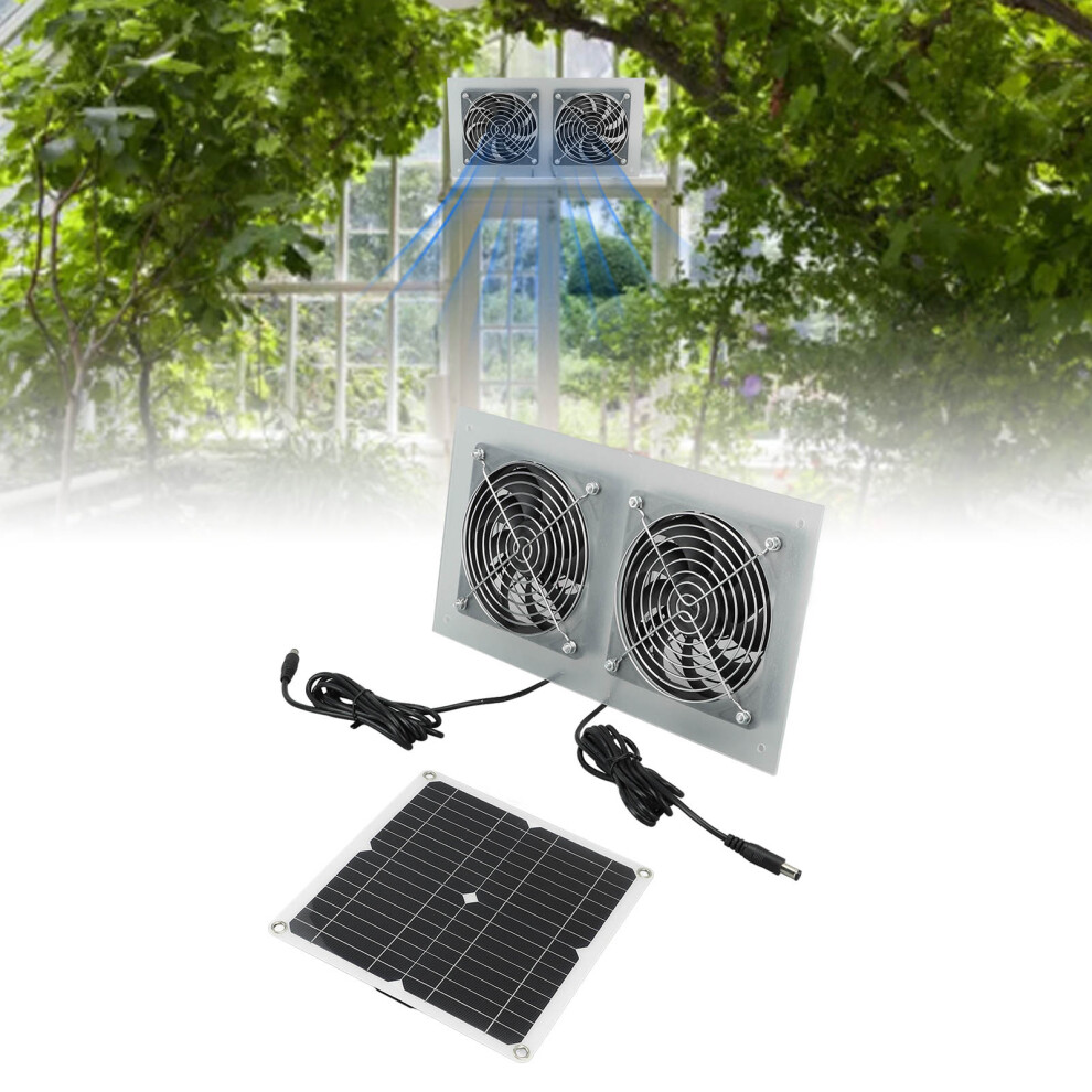 15W Solar Panel Powered Fan Efficient Solar Powered Dual Fan Kits For Chicken Coop Greenhouses Shed Pet Houses Window 3721317644127