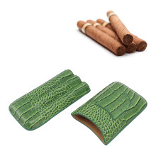 Gefrosteter 3-Finger-Leder-Zigarrentasche, tragbar, grün, 137 g