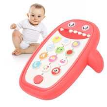 Baby Cell Phone Toy with Removable Teether Case Simulation Baby Animal Phone Toy with 10 Unique Button for Girl Boy Pink