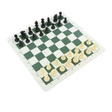 Tragbares Reiseschachset mit PU-Lederspeicherbeutel, 32 Teile, 35x35cm