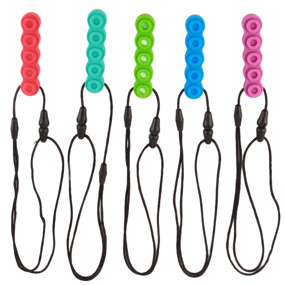 5pcs Soft Block Shaped Teething Pendant Toy Baby Portable Silicone Sensory Chew Necklace for Autism ADHD