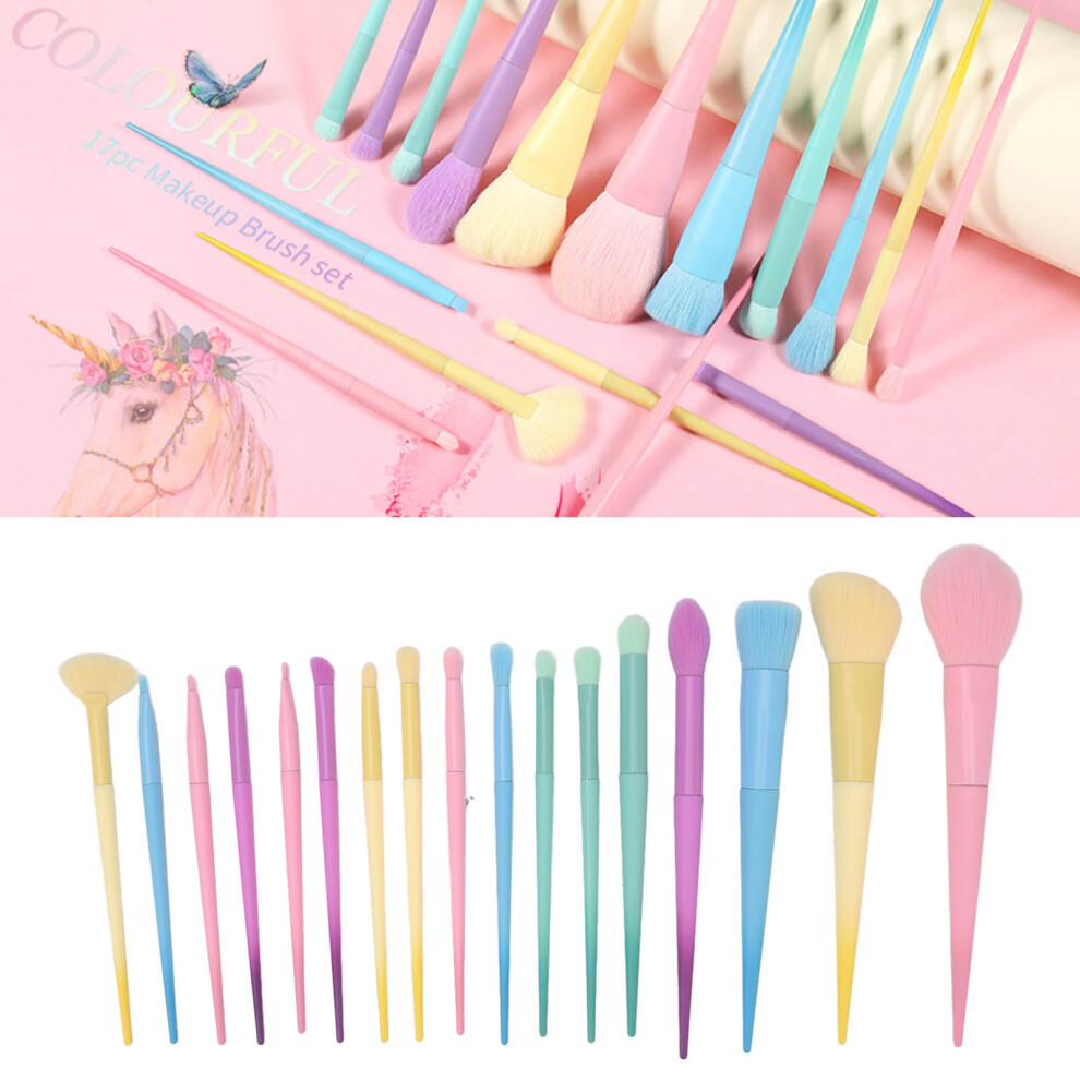 17pcs Makeup Brush Candy Colors Soft Thick Aluminum Tube Cosmetic Brush Kit for Dating Party Outdoor