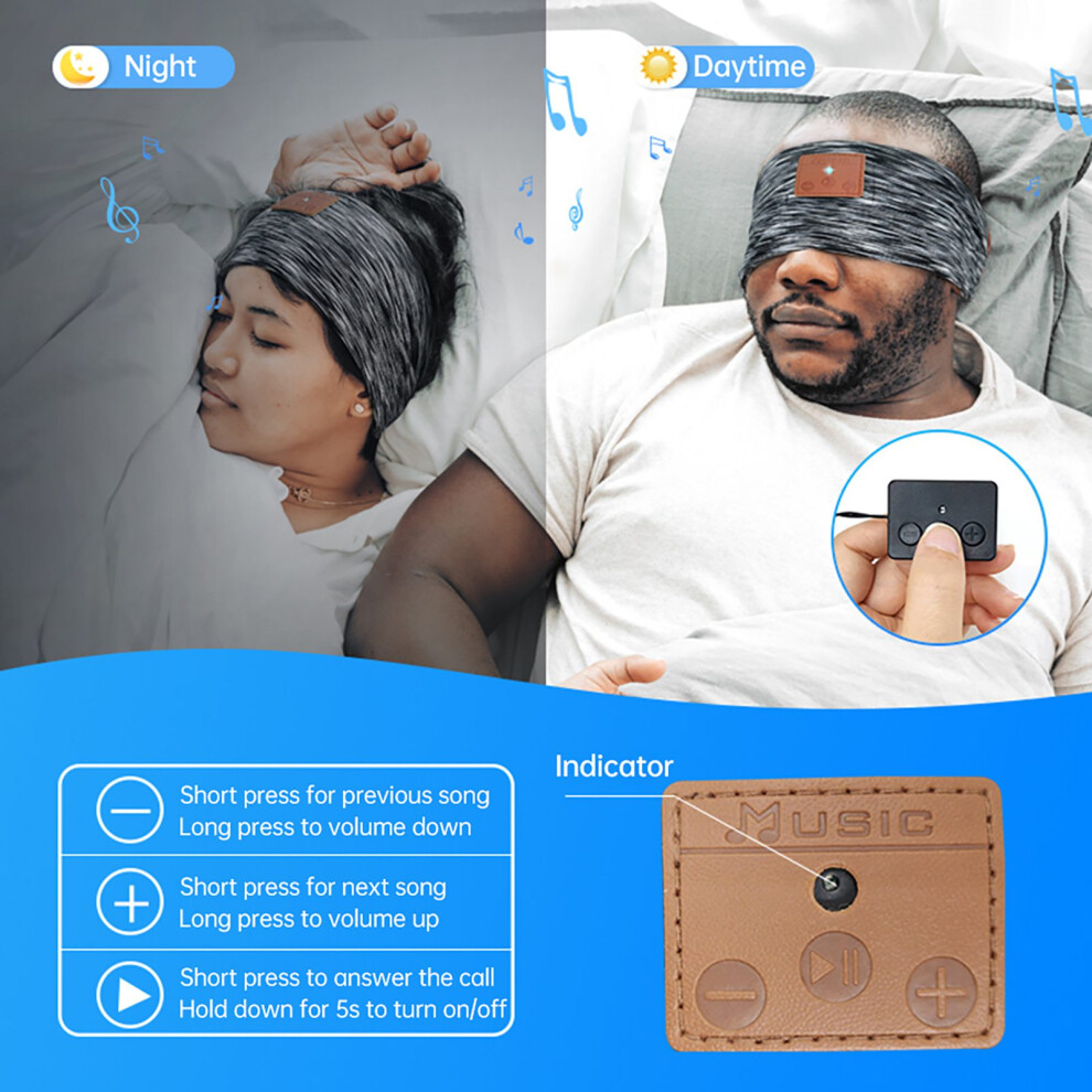 Music Headband Wireless Headband Sleep Headphones BT Headband Earphone Sweatband Sleeping Mask with BT5.0 And Built-in Microphone And Promp