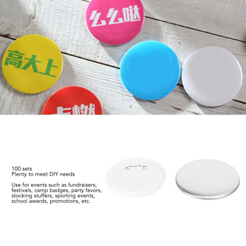 100 Sets Blank Button Badge Parts Set for Button Making Machine DIY Round Shape Rustproof Button Making Supplies 75mm/3.0in 2