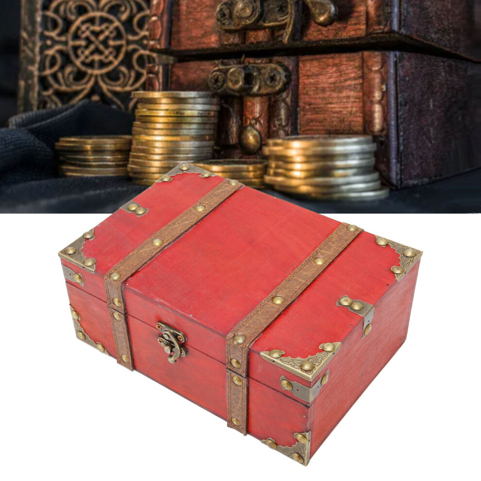 Rectangle Treasure Chest Vintage Large Capacity Reinforced Corners Wood Treasure Box For Postcards Photos Jewelry Small 9421317661677