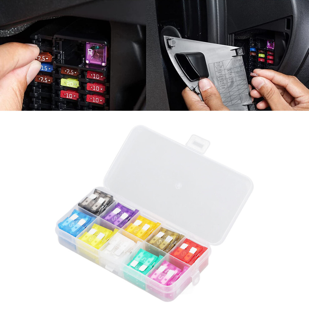 100Pcs Car Fuse Blade Medium 2Aâ35A 10 Types Fuse Assortment Set Kit For Protection Black 8791317664345