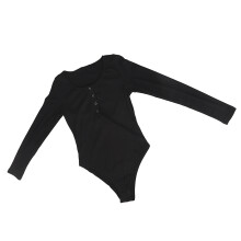Damen V-Ausschnitt Strick-Body Schwarz M Slim Fit Langarm Druckknöpfe