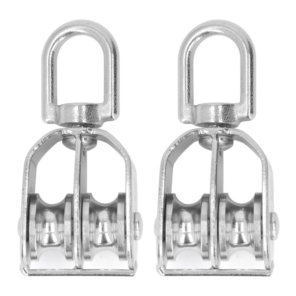 2Pcs U Type M20 Double Pulley Block Stainless Steel 75Kg Load Bearing Lifting Double Pulley Roller Block Wheel 8051317674967