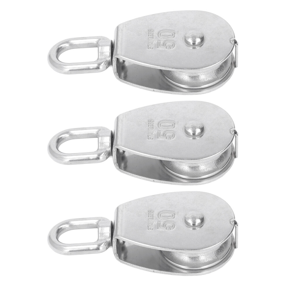 3Pcs Single Pulley Block Set 400Kg Bearing Stainless Steel Pulley Roller For Lifting Boat Deck Towing 6931317674926
