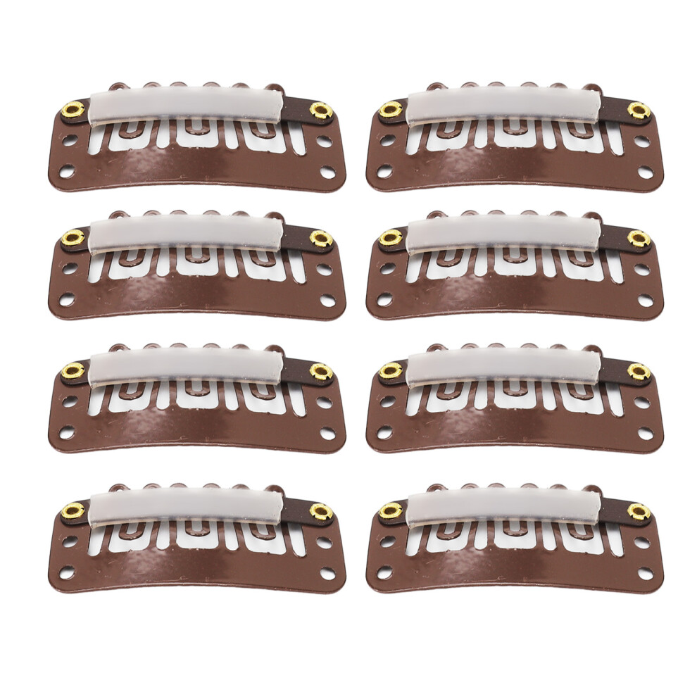 100pcs 6 Teeth Wig Clips 3.2cm U Shape Hair Extension Snap Clips Clamp Firmly Dark Brown for Hat Fixing
