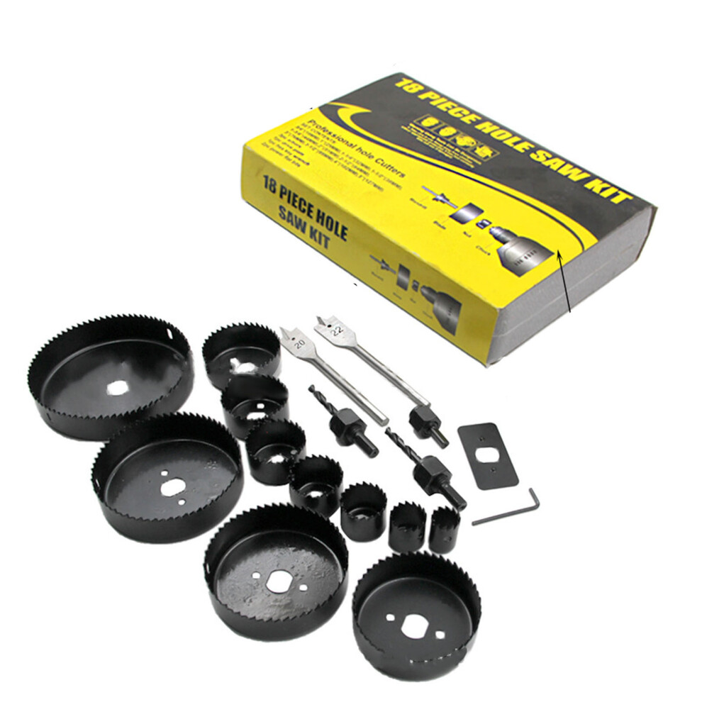 18Pcs Hole Saw Kit Bit Set Carbon Steel Power Tool Accessories With Box For Wood Metal Plastic 9481317683505