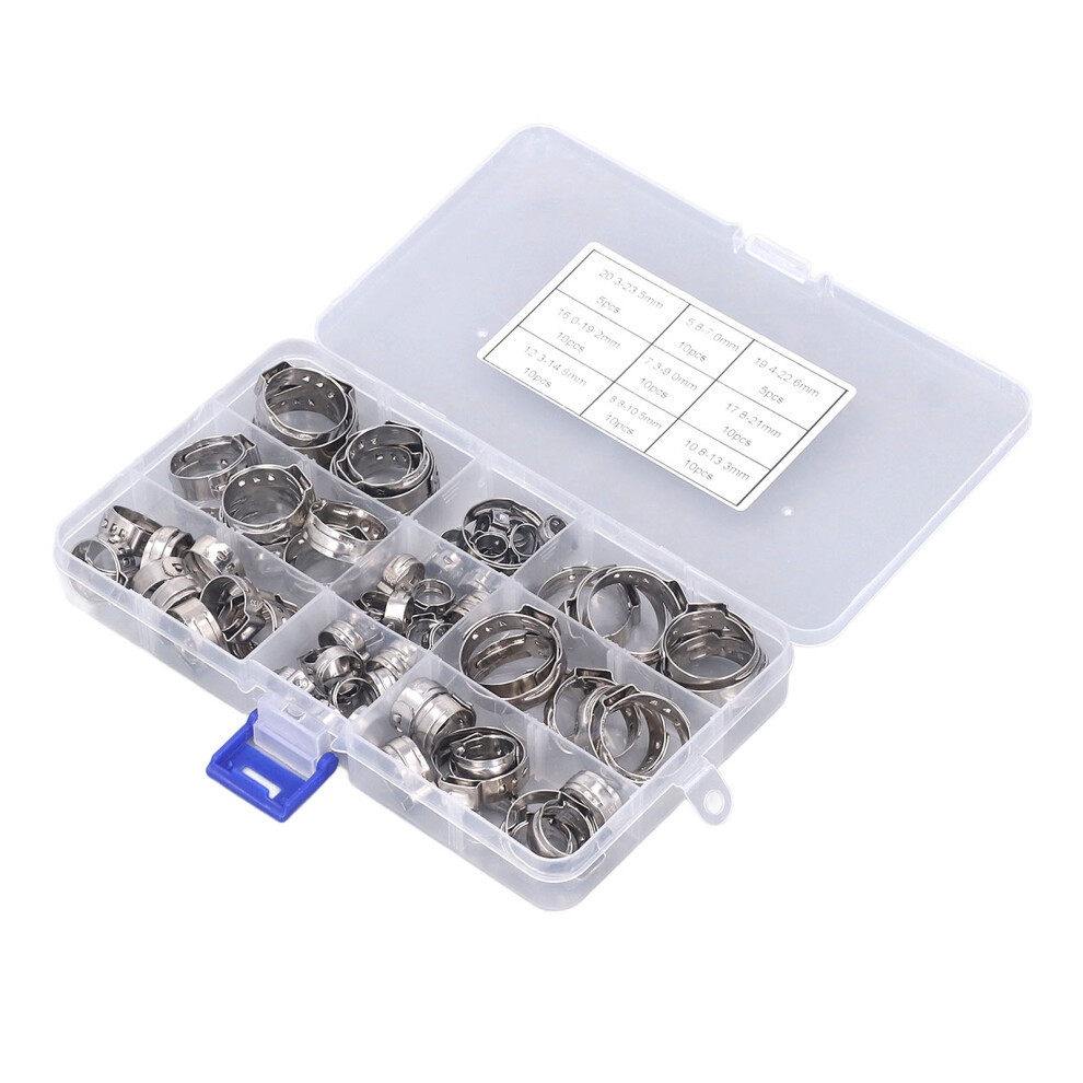 80Pcs Hose Clip Assortment Kit Stainless Steel Single Ear Pipe Clamps With Clamping Pliers 5061317683930