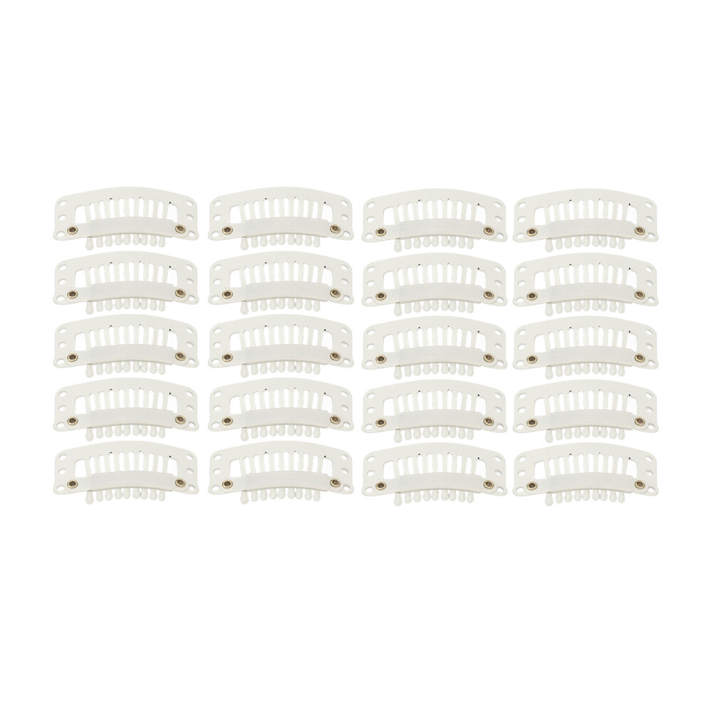 100pcs 9 Teeth Hair Extension Clips Multipurpose 32mm DIY Wig Clips for Hair Extensions White