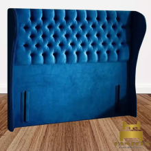 (Blue Plush, Single 3ft) Headboard for Divan Bed Plush Velvet 54" Winged Chesterfield Headboard All Sizes Handmade UK