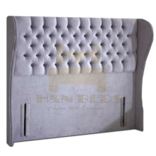 (Grey Plush, Double 4ft6") Headboard for Divan Bed Plush Velvet 54" Winged Chesterfield Headboard All Sizes Handmade UK