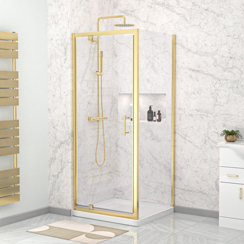 Nes Home Brushed Brass 800 x 760mm Pivot Door Shower Enclosure & Side Panel-image-OPC-PHS5VDG-NEW