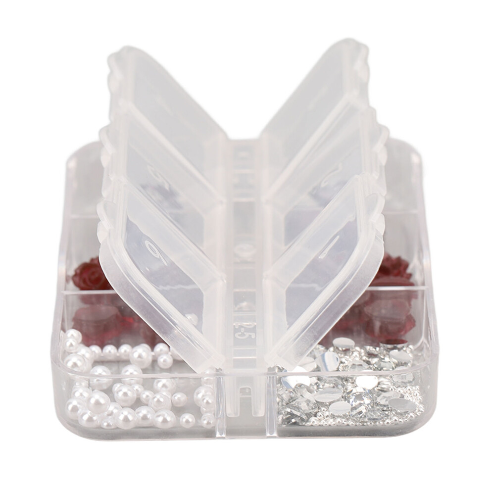Dark Red Butterfly Nail Charms Glittering 3D Flower Portable Nail Charms with 6 Grid Storage Box