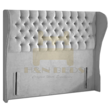 (Silver Plush, Small Double 4ft) Headboard for Divan Bed Plush Velvet 54" Winged Chesterfield Headboard All Sizes Handmade UK