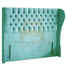 (Teal Plush, KIng 5ft) Headboard for Divan Bed Plush Velvet 54" Winged Chesterfield Headboard All Sizes Handmade UK