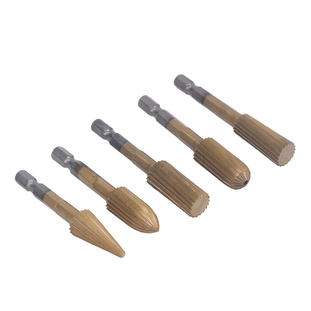 5Pcs Rotary File Tools 1/4In Shank Double Cut Burr Files Woodworking Grinding Carving Files 9451317698250