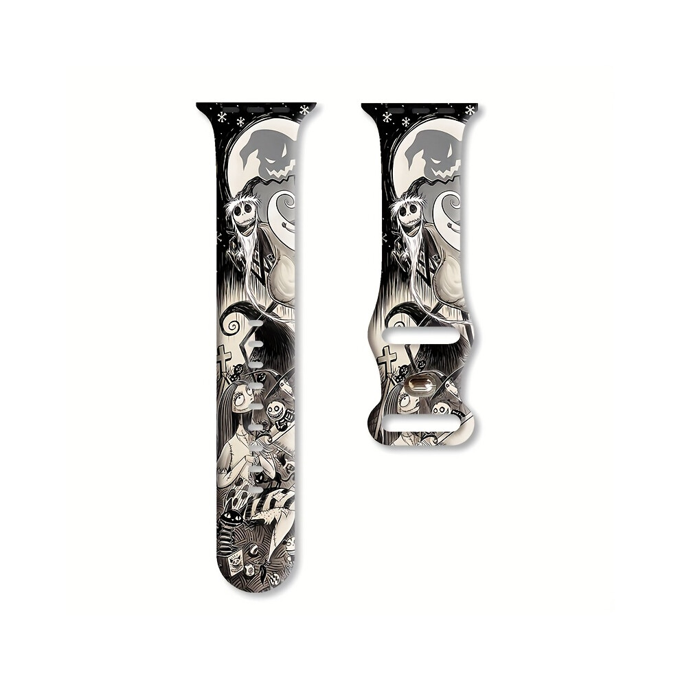 (42/44/45/49Mm) Watch Band - Christmas Nightmare Fashion Retro Cartoon Print Silicone Strap, 38/40/41/42/44/45/46/49Mm, Interchangeable Sport Butterfl 9009412797516