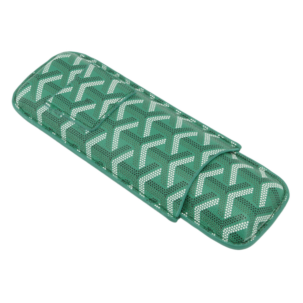 Green 2 Holder Cigar Case Tight Stitching Portable Travel Leather Cigar Case With Cutter For Office Party