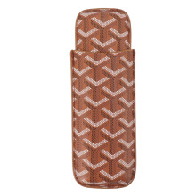 Tragbare hellbraune 2-Zigarre Leder-Reiseetui mit Cutter, 6,5 x 18 cm