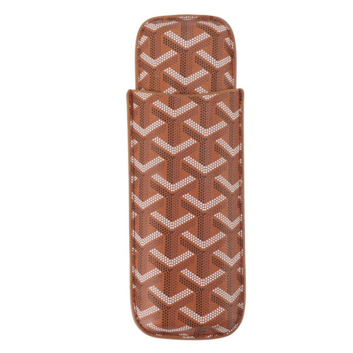 Tragbare hellbraune 2-Zigarre Leder-Reiseetui mit Cutter, 6,5 x 18 cm