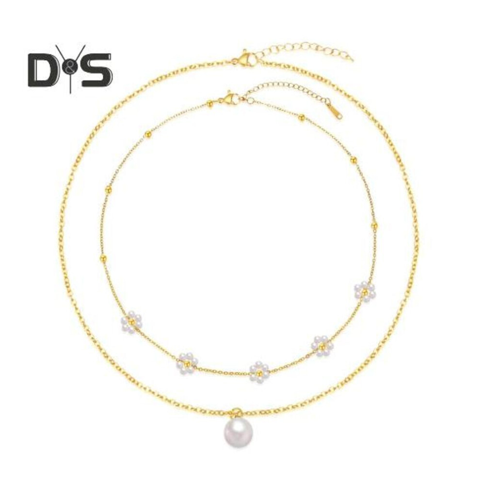 Gold Faux Pearl Necklace Gold Plated Layered Necklace Flower Design Faux Pearl Choker Jewelry Gifts For Weddings Parties